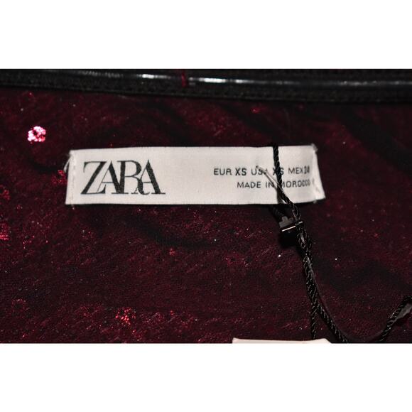 ZARA NEW $74 Pink Sequin Puff Sleeve One Shoulder Peplum Top XS - Picture 4 of 4